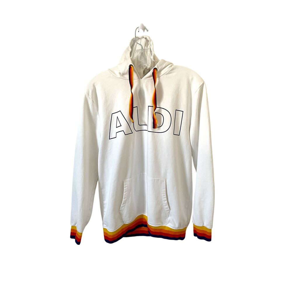 Aldi Hooded Hoodie Sweatshirt White Orange Yellow Navy Blue Size Medium